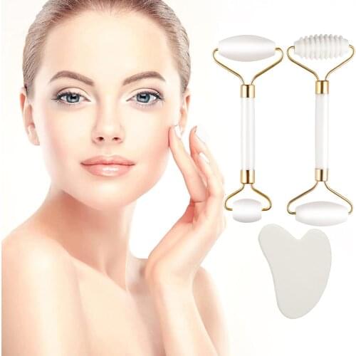 Natural Stone Jade Roller Gua Sha Set Rose Quartz Massager for Face Neck Facial Massag Slim Lift wrinkle removal Skin Care Tools