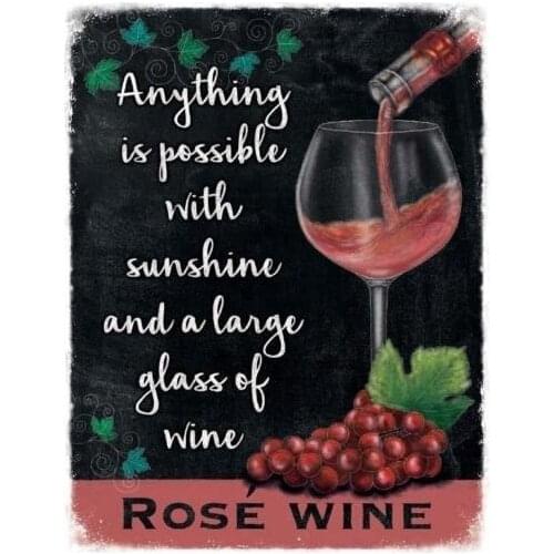 Metal Sign Plaque Poster Rose Wine Kitchen Bar Vintage Style Decor Wall Art Decor