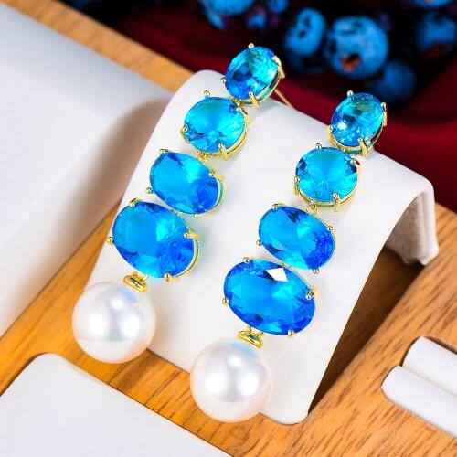 Missvikki Sweet Romantic Clear Crystal Pearl Pendant Earring Enthusiasm Jewelry for Women Fashion Wedding Daily delicate Jewelry