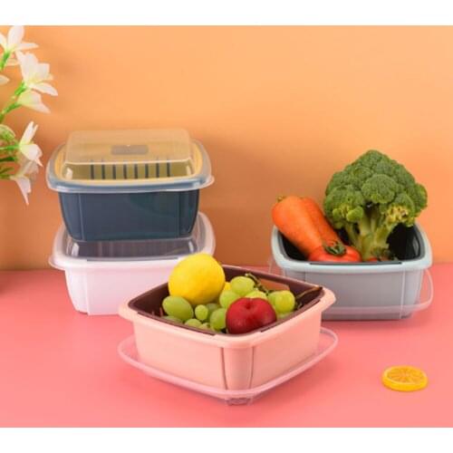 Multifunction Double-layer Drain Basket With Lid Kitchen Refrigerator Drain Storage Box Plastic Fruit Storage Basket