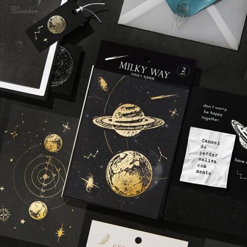 XINAHER 2 sheets/bag vintage Gold silver feather planet whale sticker package DIY diary decoration sticker album scrapbooking
