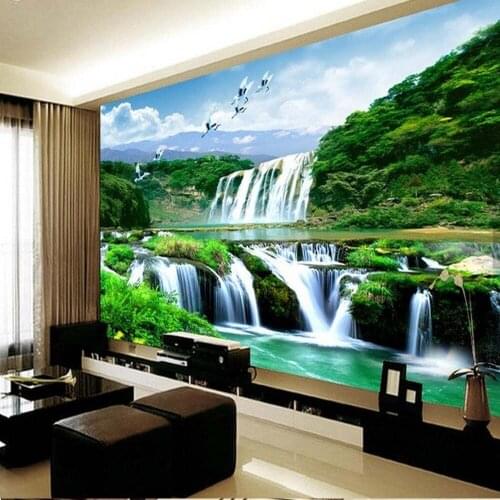 3d Waterfall Wallpaper Mural for Sofa TV Background Landscape Wall Paper papel de parede Home Decor Wallcovering Custom Any Size