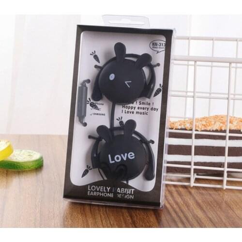 2021 New Cute Student Earphone Cartoon Cute Rabbit Wired Headset Headphone Built-in Microphone Featured Noise Reduction