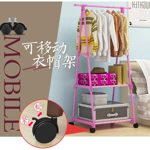 Simple Multi-Function Coat Rack Floor Standing Triangle Clothes Hanger with Wheels Storage Rack for Bedroom Wardrobe Hangers