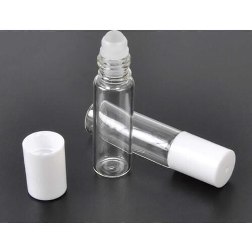 20x5ml/5cc Empty Glass Roll On Perfume Bottles Cosmetic Containers For Essential Oils, Perfume Glass Vials WIth White Lid