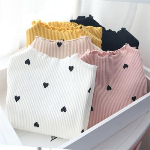 2021 New Winter Baby Girls Long-sleeved O-necked Love Heart Bottoming Shirt Cotton Childrens long-sleeved Lover Heart Sweater