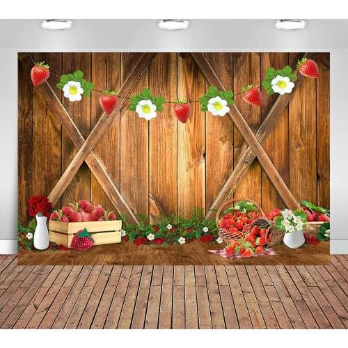 Summer Strawberry Cake Smash Banner Photography Newborn Baby Flowers and Basket Studio Background for Children Birthday Booth