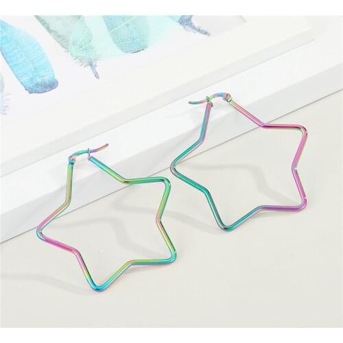 Dayoff Metal Rainbow Heart Star Punk Hoop Earrings For Women Gift Jewelry Fashion Unique Simple Colorful Geometric Hoop Earrings