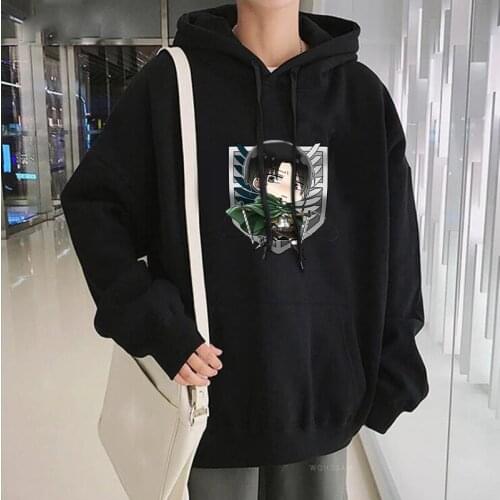 Harajuku Anime Attack On Titan Oversized Hoodies Tops Harajuku Manga Cartoon Lovely Boys Graphics Winter Keep Warm Sweatshirts