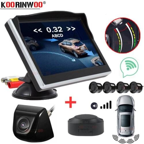 Koorinwoo Intelligent System For Cars Parking Sensors 4 Black/Silver/Grey Probes Wide Angle Camera Rear view windshield Monitor
