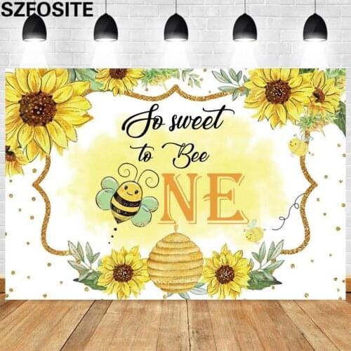 Baby 1 Year Old Happy Birthday Party Decoration Picture Background Bee Sun Flower Photography Backdrop Studio Photo Vinyl Banner