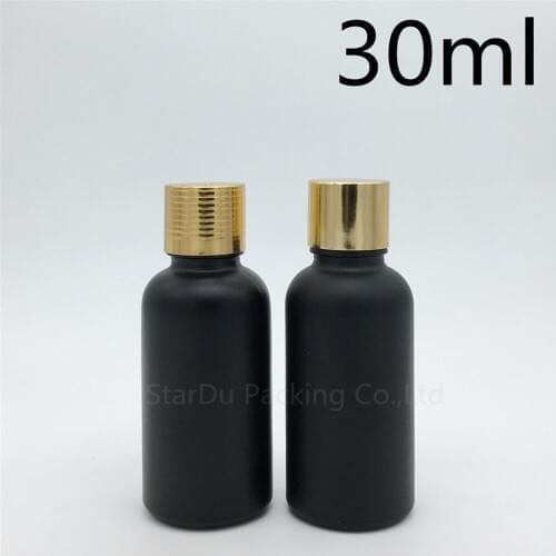 High-quality 30ML Black Frosted Glass Bottle Vials Essential Oil Bottle Perfume bottles Aluminum cover plug 30cc 200pcs/lot