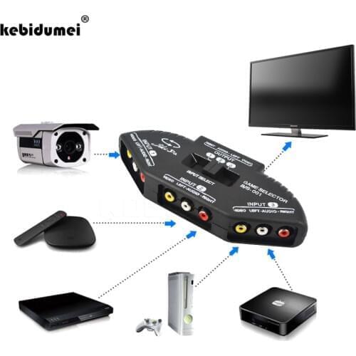 Kebidumei High Quality Black 3 Ports Video Game Switch Splitter Selector Audio AV RCA Cable for XBOX for PS TV Wholesale