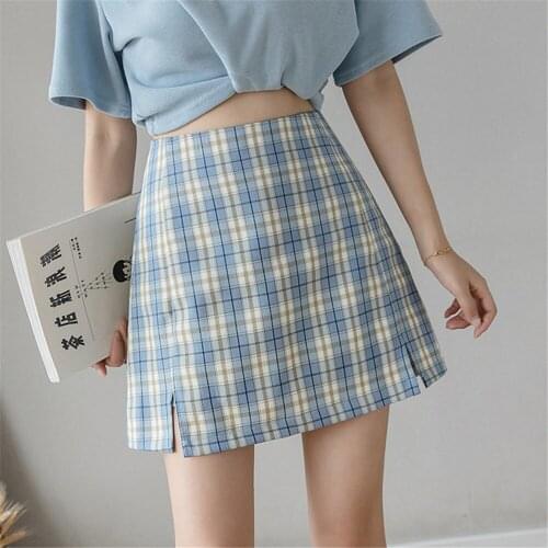 Plaid Women Mini Skirt Summer Sexy High Waist Chic A Line Preppy Style Girls Dance Skirt Causal Zipper Slim