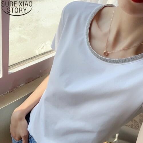Office Lady Cotton T-shirt Women Summer 2021 Korean Fashion Tshirt White O-neck Short Sleeve Black Tees Solid Tops Clothes 14871