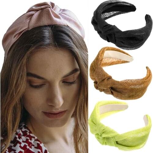 Haimeikang Solid Color Hairbands Headbands Women Wide Knotted Hair Hoop Hair Bands For Girls Retro Fabric Bezel Hair Accessories