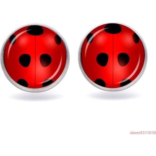 Anime cat Fashion trendy retro vintage Ladybug earring for Girls women Insect small Glass stud Earrings Cute Jewelry Earrings