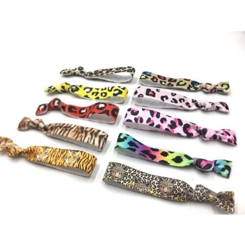 10 Colors 40pcs/lot 5/8" Colorful Leopard Fold Over Elastic Hair Band Hair Tie FOE Ribbon Bracelet Ponytail Holder