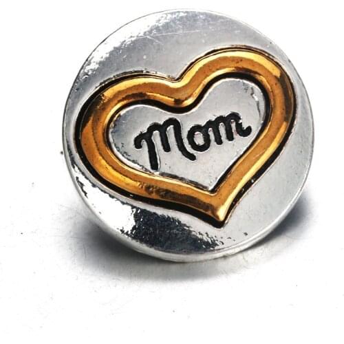10pcs/lot Round Mom Heart Snap Button Jewelry Gold Ginger Metal 18mm Snap Buttons fit Snap Bracelet Bangles 9423