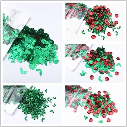 10G/Pack Mixed Red Green 6-10mm Holly Berry Tree Leaf Loose Sequins Paillettes Christmas Decoration, Women Garments Sewing Craft