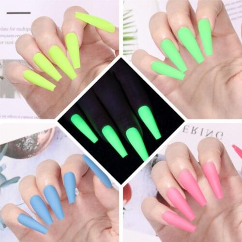 New 24Pcs Colorful Luminous False Nails Long Ballerina Coffin Manicure Patches Press on Nails Full Wrap Detachable Nails Decor