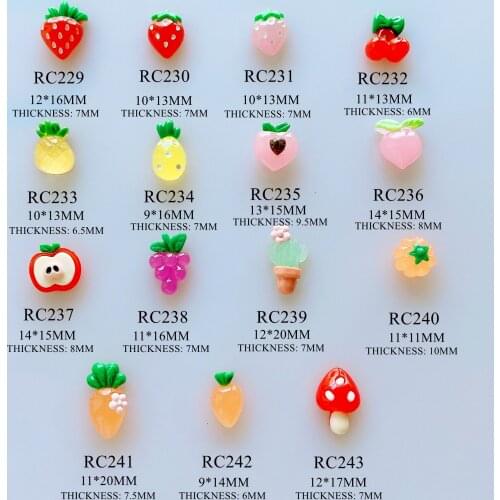 30pcs Cute Big Size Fruit Strawberry Peach Pineapple Apple Shape Nail Resin Decoration RC229-243