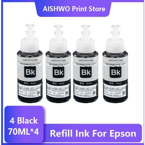 4*Black*70ml 4 Bottle Refill Ink For Epson L550 L555 L566 L100 L110 L132 L200 L210 L222 L300 L362 L366 Printer Ink Kit