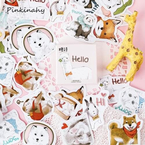 45pcs/set Cute Cartoon Animals Pets junkJournal Sticker Scrapbooking Child Diary Stickers Student Supplies Stationery