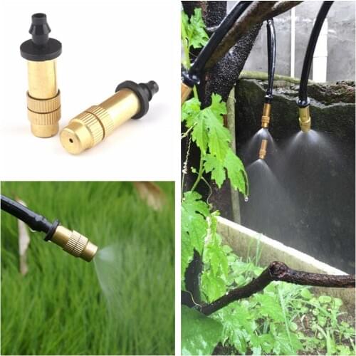 50pcs Brass Adjustable Misting Nozzle Micro Irrigation Atomizing Sprinkler Home Garden Cooling Humidification Systems Sprayer