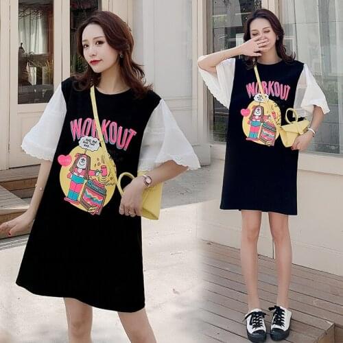 6009# Maternity Dress Summer Cotton Short Sleeve Loose Stylish Letter Printing Dress for Pregnant Women Mom Dress