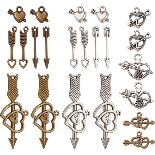 98pcs/box Tibetan Style Alloy Pendants Heart With Arrow Charms For DIY Jewelry Earrings Bracelet Necklace Making Accessories