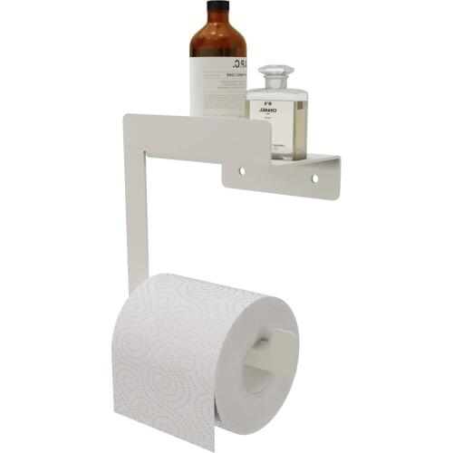 White Metal Shelf Roll Toilet Paper Holder Stand