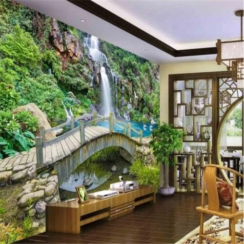 Beibehang Large custom wallpapers spring creek bridges waterfalls landscape paintings backdrop bedroom bedroom living room