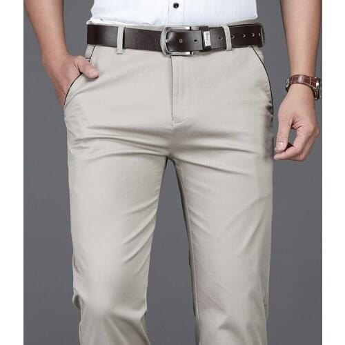 Classic Style Summer Mens Cotton Straight-leg Thin Casual Pants Business Casual Stretch Brand Trousers Khaki Beige
