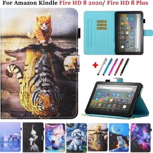 Coque for Amazon Kindle Fire HD 8 HD8 Plus 2020 Case Fashion Painted PU Leather for Amazon Fire HD 8 Tablet Case 10th Generation