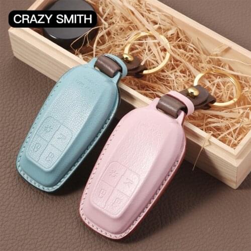 Crazy Smith 100% Genuine Leather Handmade Car Key Cover for Ferrari High Grade Full Grain Cowhide Mothers Fathers Day Gift