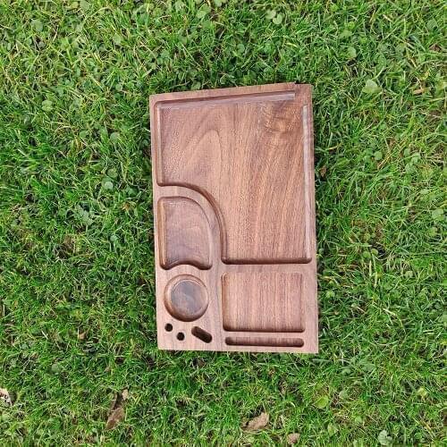 COURNOT Natural Walnut Wooden Tray Mutifuction Wood Rolling Tray 218MM Wood Rolling Trays Suit King Size Rolling Cone or Paper