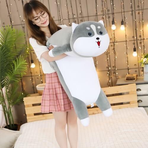 Cute Animal Husky Long Pillow Plush Toy Grey Dog Doll Super Soft Sleeping Pillow for Children Girl Gift Deco 51inch 130cm