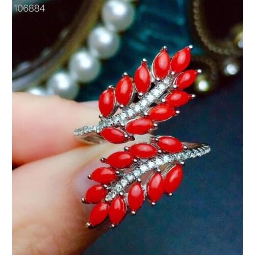Natural Red Coral ring Free shipping Natural real Red Coral 925 sterling silver Fine jewelry gemstone Handworked rings