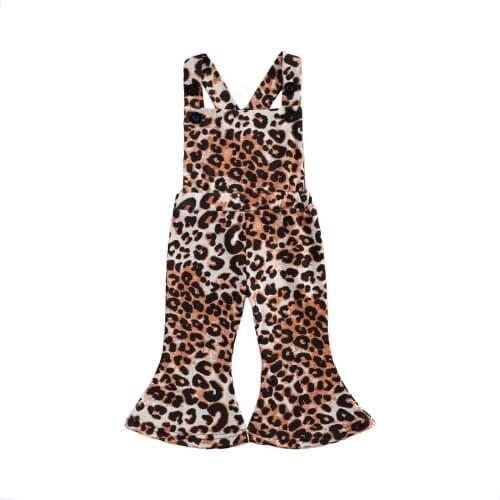 Citgeett Summer Kid Baby Girls Suspender Pants Romper Leopard Printed Sleeveless Off Shoulder Ruffle Hem Loose Jumpsuit