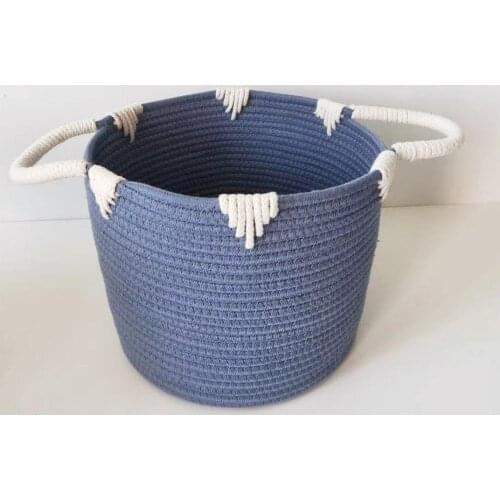 Navy Blue Cotton Rope Storage Basket Laundry Storage Basket Organizer for Kid Toy Nursery Hamper Home Accessories