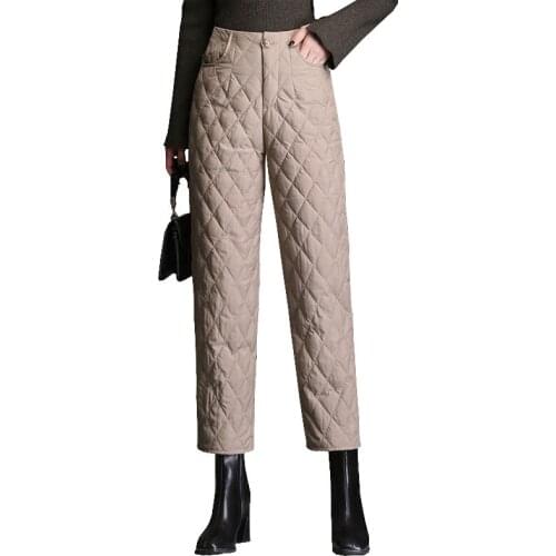 Lightweight Down Cotton Trousers Women Outer Wear Fashionable Slim Straight-leg Pants Winter High-waist Thick Warm Pants OK1000