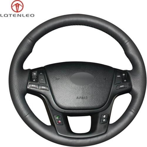 LQTENLEO Black PU Artificial Leather Hand Sew Car Steering Wheel Cover For Kia Sorento 2009-2014 K7 Cadenza 2011-2015