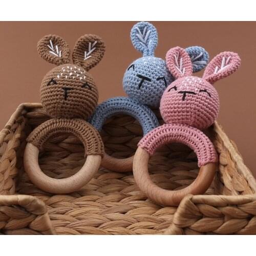 Baby Beech Wooden Teether Mobile Pram Crib Ring DIY Crochet Rattle Bracelet Soother Infants Teething Chewing Molar Toy Drop ship