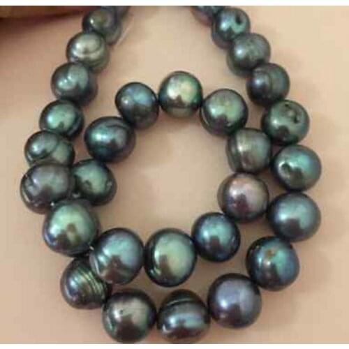 Fashion jewelry Free Shipping gorgeous huge 9-10mm south sea baroque black green pearl necklace 18inch 14k