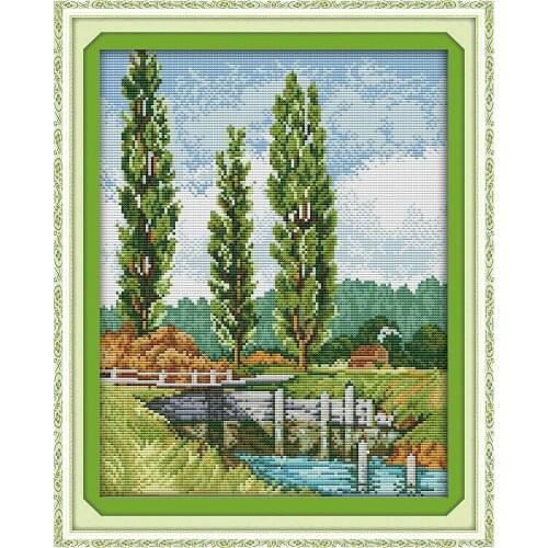 Everlasting Love Three Tree Chinese Cross Stitch Kits Ecological Cotton 11 14 CT Stamped DIY Christmas Decorations For Home Gift