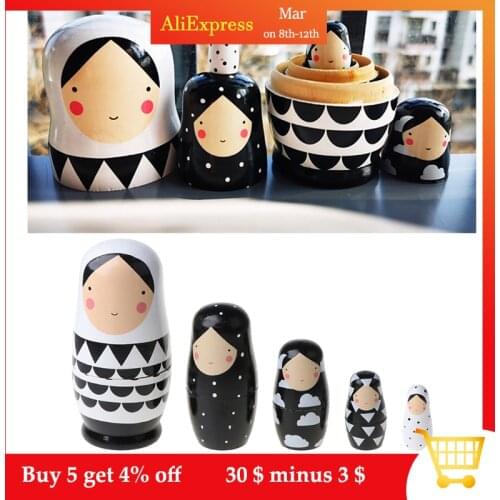 5pcs Set Russian Nesting Dolls Wooden Matryoshka Doll Handmade Painted