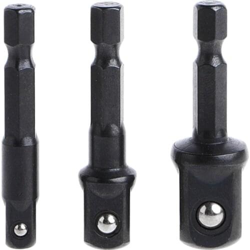 3 Pcs Socket Adapter Set Hex Shank to 1/4 3/8 1/2 Inch Impact Driver Drill Bits Hand Tools
