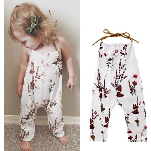 New Summer Baby Girls Halter Floral Rompers Backless Kids Girl Sleevless Strap Romper Jumpsuit Child Casual Outfit 6M-5T