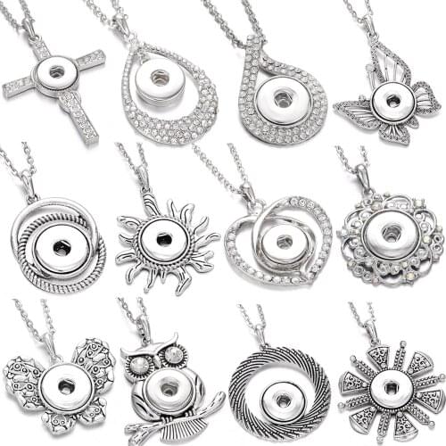 New Snap Jewelry Necklaces Rhinestone Crystal Flower Cross Butterfly Owl Snap Button Pendant Necklace Fit 18mm Snaps Jewelry